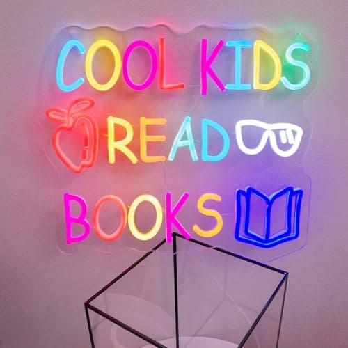 Cool Kids Read Books Neon Sign for Wall Decor, Reading Letter LED Neon Lights Library Neon Signs, Kids Room Reading Corner Classroom Christmas Bedroom Decoration 16.06 x 14.17 inch view 4