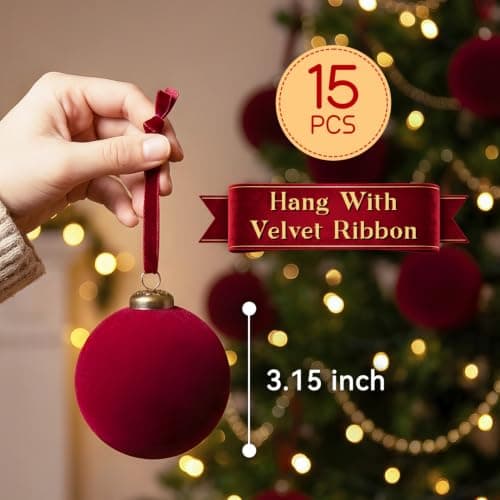 15 Pcs Red Velvet Christmas Ball Ornaments,3.15 Christmas Hanging Ornaments view 2