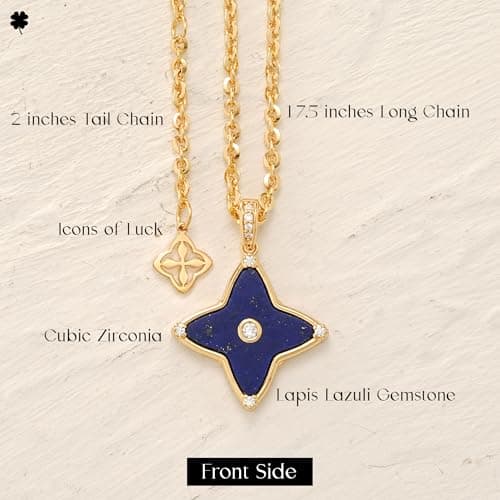 MYEARS Women Clover Necklace Pendant Lapis Lazuli/Mother of Pearl/Turquoise/Yellow Tiger's Eye Cubic Zirconia 14K Gold Simple Dainty Chain Everyday Trendy Lucky Jewelry view 4
