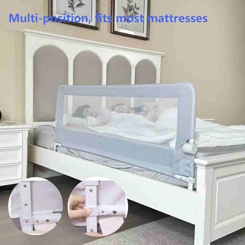 Grelife Foldable Bed Rail for Toddlers, Tall Toddler Bed Rails for Twin, Full, Queen Bed, Baby Bed Rail Guard with Reinforced Metal Frame & Breathable Mesh (1, Gray, 59.0") view 5