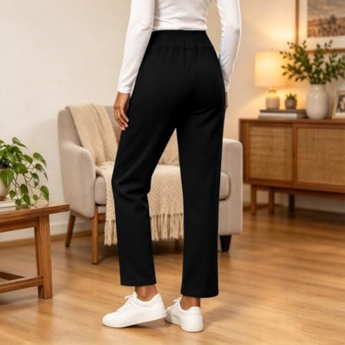 Fleece Lined Pants Women Winter Thermal Thick Straight Sweatpants view 3