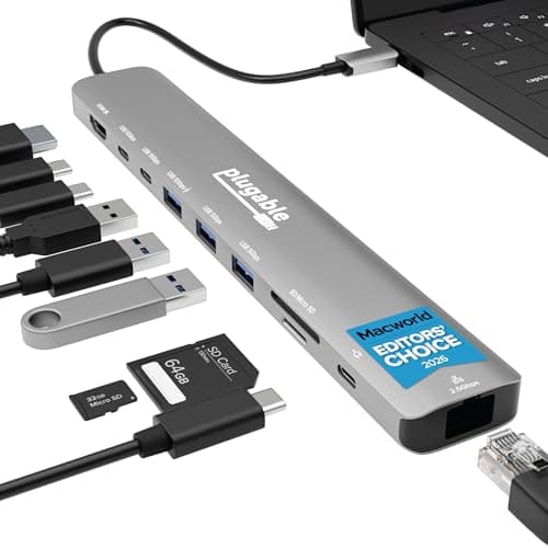 Plugable USB C Hub: 10-in-1 Multiport Adapter (8K/4K 144Hz HDMI 2.1, 2.5G Ethernet, 140W Charging, 10Gbps Data) Driverless IT Deployment for MacBook Pro/Air Windows Thunderbolt Chromebook, USBC-10IN1E — image 1