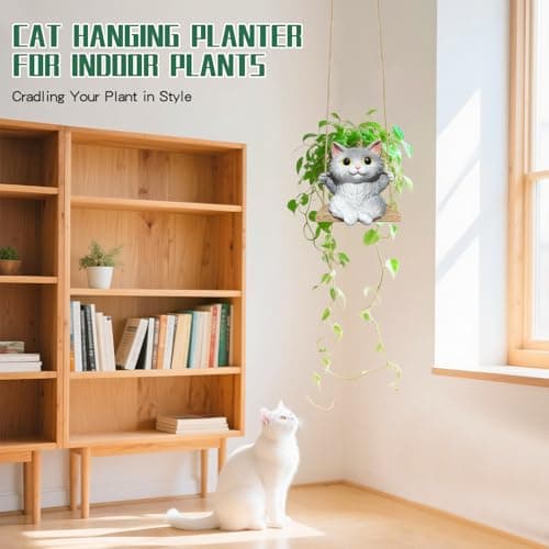 Pyoimmne Cat Hanging Planters for Indoor Outdoor Plants, Small Cute Hanging Pots for Succulent, String of Pearls Plant, Resin Hanging Flower Pots with Drainage Hole, Unique Gift, Garden Home Decor view 5