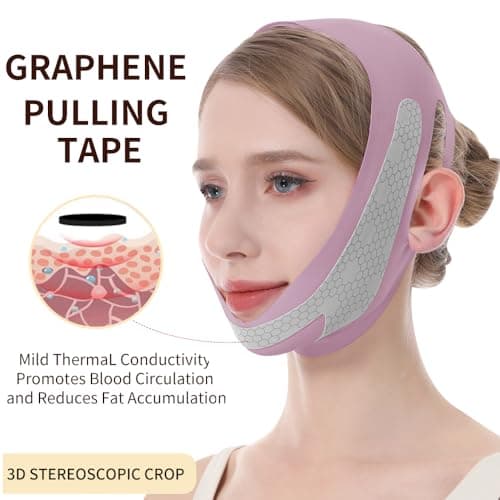 Graphene V Line Lifting Mask, Face Lifting Strap for Sleeping, Reusable & Adjustable Chin Strap for Jawline Lifting, Double Chin Lifting Straps for Women, Purple view 2