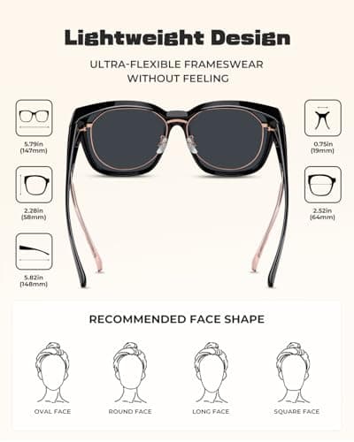 LOHO Polarized Sunglasses Over Glasses Women Men, 5.8 in Wide 2.28 in Height Oversized Sunglasses to Fit Over Glasses, UV400 view 2