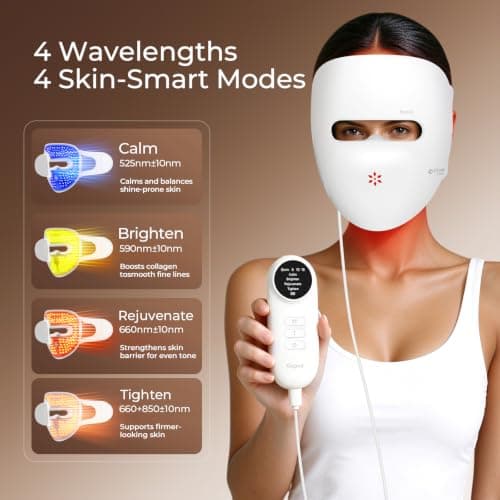 Kepvii 4D Red Light Therapy Mask for face,Real 328 LEDs,4 Long Light Waves 6× More Powerful, Rechargeable LED Face Mask for Home & Travel, Skincare Gifts for Women Mom Wife White view 3