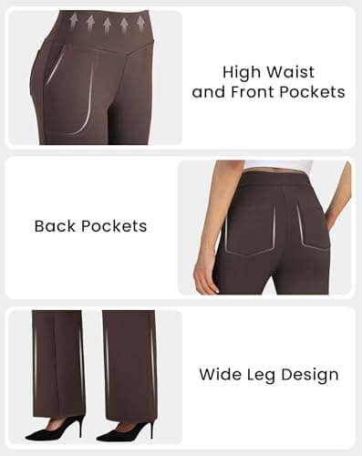 SEAJOJO Yoga Pants Women Wide Leg, High Waisted Stretch Trouser with Pockets for Casual Workout view 6