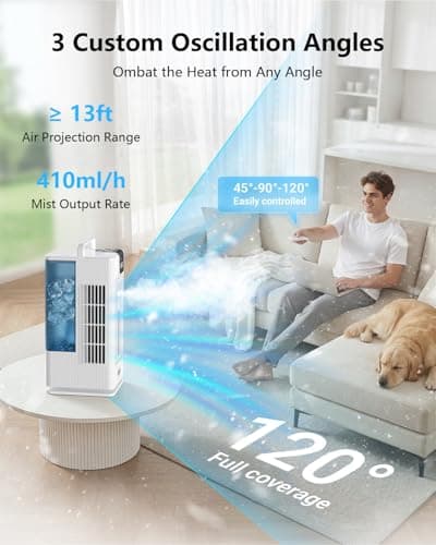 Portable Air Conditioners, 2000ML Personal Air Conditioner, Mini Air Conditioner, Evaporative Air Cooler Fan with 120° Oscillation, 7 RGB Light Modes, 4 Speeds & 1-8H Timer for Bedroom Office view 3