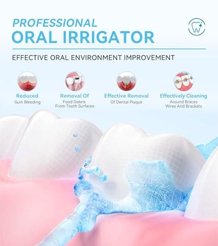 Water Dental Flosser Pick for Teeth, Portable Cordless Oral Irrigator with 4 Pressure Modes, 300ML Water Tank, IPX7 Waterproof, 6 Jet Tips, Storage Bag for Gums, Braces(White) view 2