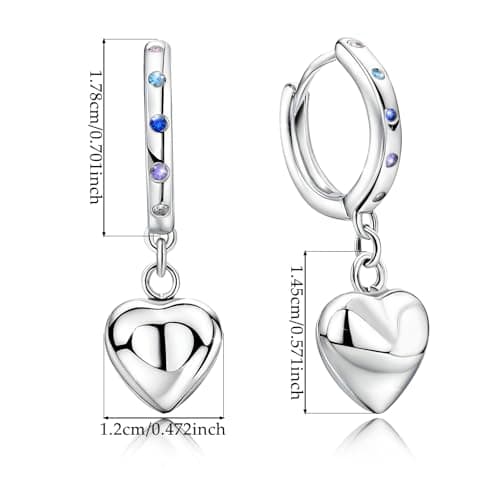 Sterling Silver Heart Hoop Earrings for Women - Colorful Cubic Zirconia Love Heart Shaped Earrings for Teen Girls Hypoallergenic Lightweight Loop Earring Gifts for Granddaughter Niece Wife Mom view 6