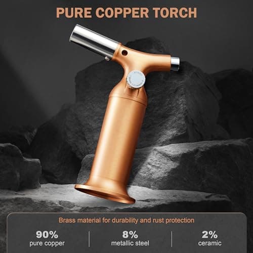 RAVS Butane Torch Lighter with Solid Copper Design, Kitchen Torch Lighter with Adjustable Flame, Refillable Creme Brulee Torch for Cooking, Soldering, Birthday Gifts for Women Men, Butane Not Included view 2