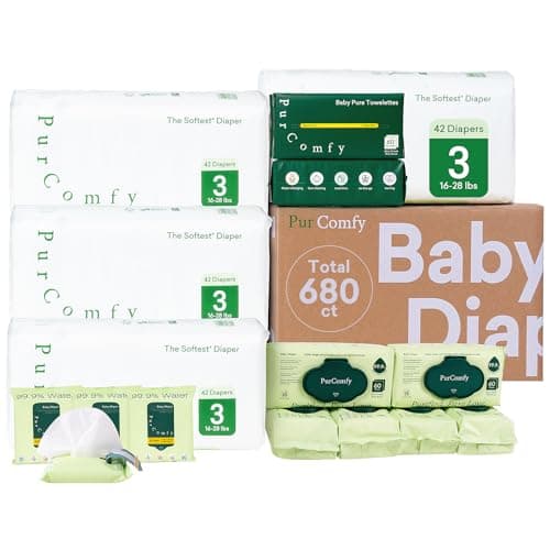 PurComfy Baby Diapers Essential Kit, 4 Pack Size 3 Diapers (168 Ct), 6 Baby Wipes (360Ct), 4 Travel Pack Wipes (32Ct) and 2 Dry Wipes (120Ct), All in One Newborn Essentials Kit, Total 680 Ct