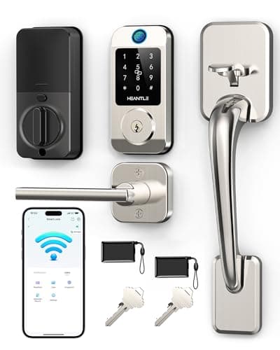 Wi-Fi Front Door Lock Set - HEANTLE Smart Locks for Front Door Built-in WiFi Keyless Entry Deadbolt with Handle Set Fingerprint Smart Electronic Deadbolt, Works with Alexa & Google Assistant Silver — image 1