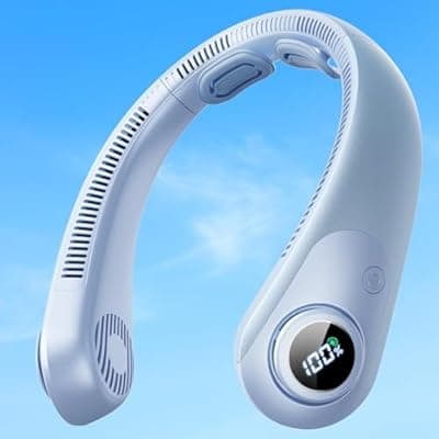 Portable Neck Fan With LED Display, Hands-free 5 Speeds Cooling, Neck Support, Lightweight, Battery Operated, Personal Bladeless Fan Rechargeable, Gift for Women Men, Hot Flashes, Travel, Camping