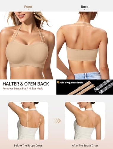 LetsJoli Push Up Strapless Bras for Women Supportive Bandeau Bra Non Slip Wireless No Underwire Padded Tube Bra view 4