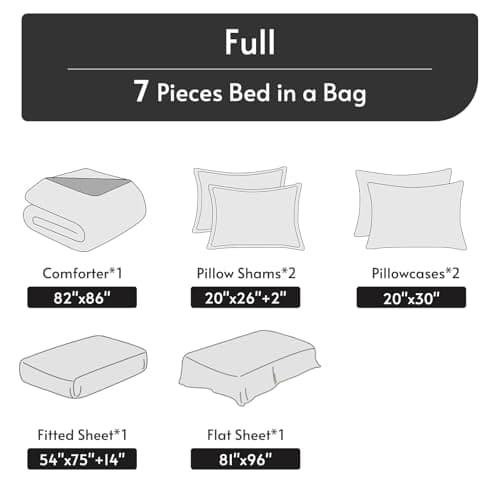 MUXHOMO 7 Pieces Full Comforter Set, Reversible Bed in a Bag Full Size, All Season Bedding Set with Comforter, Flat Sheet, Fitted Sheet, Pillowcases & Shams, Brown & Khaki view 5