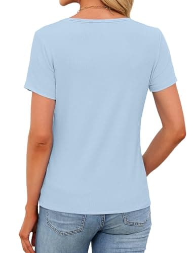 JUSTFASHIONNOW Womens Short Sleeve Tops Stretchy Henley Scoop Neck Fitted Casual Basic Ribbed T-Shirts 2026 Summer Trendy view 5