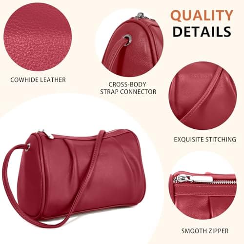 Women's Genuine Leather Small Crossbody Bag Barrel Hobo Purse for Evening Dating Weekend Casual Light Outings view 6