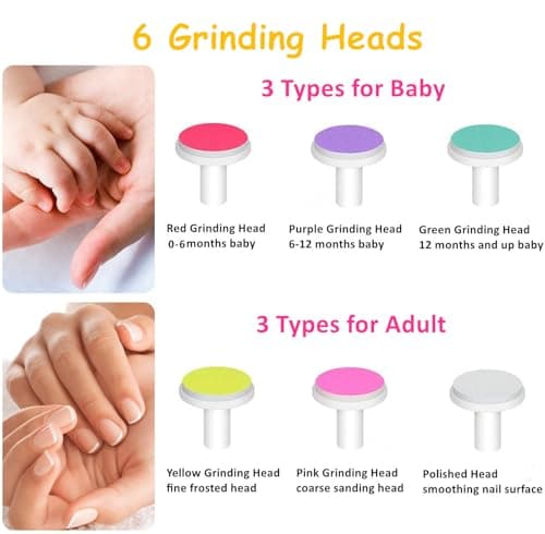 LETUENMI Baby Nail Trimmer Electric, Safe + Easy Baby Nail File, Baby Nail Clippers Nail Trimmer Kit for Newborn Infant Toddler, 6 Grinding Heads, Battery Operated (Battery Not Included) White view 2