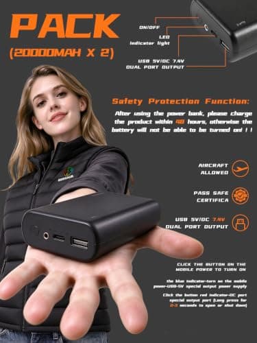 Heated Vest Women 24 Zones Lightweight Winter 5‑in‑1 Smart Ctrl | Heated Vest for Women, with 7.4V 40000mAh Rechargeable Battery Pack & Water- and Wind-Resistant Shell view 5