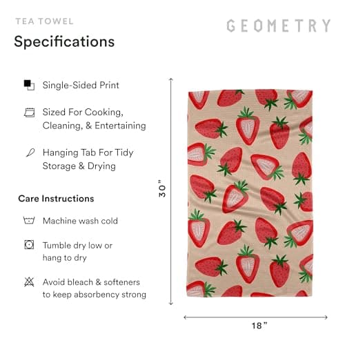 GEOMETRY Spring Kitchen Towels - Quick Dry Microfiber Cloth Spring & Summer Dish Towels for Kitchen Drying - Premium Quick Dry Towel - Strawberry Shortcake, 18" x 30" - 1-Pack view 2