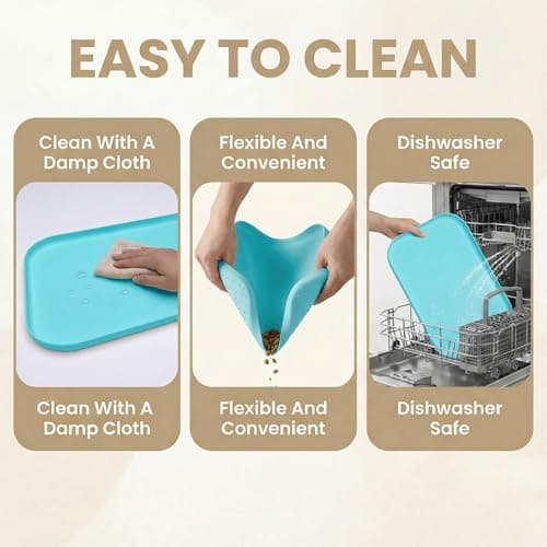 Waterproof Silicone Pet Feeding Mat Blue with Raised Edge,24" x 16"Non-Skid Spill Proof Dog Bowl Mats, Easy Clean Cat Bowls Placemat for Cats and Dogs view 5