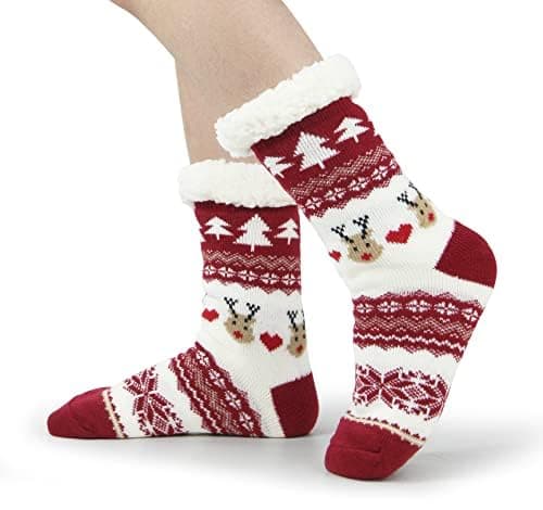 BenSorts Women Winter Thick Slipper Socks with Grippers Non Slip Warm Fuzzy Socks Christmas Gifts view 4