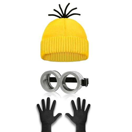 Aursy 3/4/6PCS Halloween Costumes for Men Women Adults, Yellow Beanie, Steampunk Goggles, Black Gloves,Party Cosplay view 1