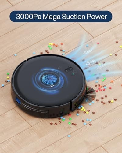 Thamtu Robot Vacuum Cleaner, Super Thin, Powerful Suction Vacuum Robot, Self-Charging Robotic Vacuum Cleaner, Cleans Hard Floors to Low-Pile Carpets, Black view 2