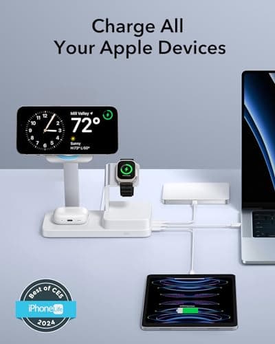 ESR 6-in-1 Charging Station with CryoBoost, for iPhone Duo/18 Pro/17-12 | 100W for MagSafe Charger Stand, Magnetic Wireless Charger for iPhone, Apple Watch, AirPods Pro/Ultra, Classic White view 3