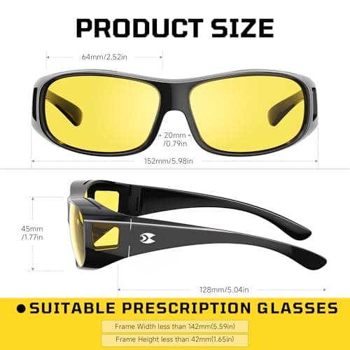 suoso Night Driving Glasses Fit Over Eyeglasses for Men Women, Anti Glare Polarized Night Vision Glasses HD Yellow Lens view 4