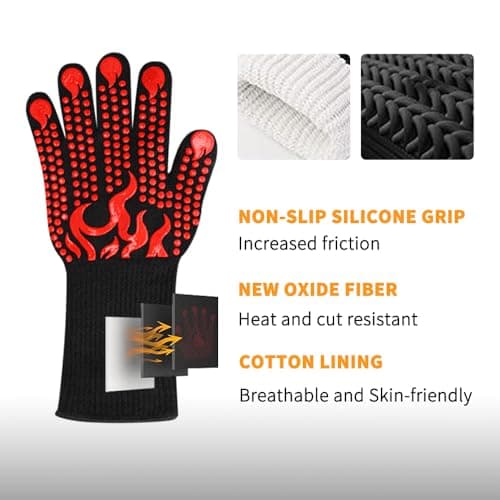 FAMILY'S BACKYARD Oven Mitts，Oven BBQ Gloves 1300° Degree F Heat Resistant Grilling,Suitable for Barbecue, Oven, Baking, Cooking, Camping, Fireplace and Other Scenarios view 5