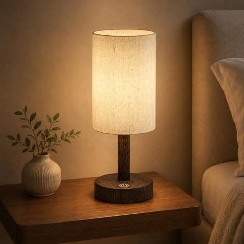 Small Rechargeable Cordless Table Lamp, Nightstand to Desk, Dark Walnut | 2000mAh Battery Operated Lamp, Soft Linen Glow for Bedside, Bedroom, Side Tables and Home Decor, 3 Color Modes, Touch Dimming — image 1
