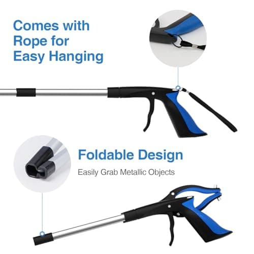 2-Pack Grabber Reacher Tool, 32 Inch Extra Long Steel Foldable Pick Up Stick with Strong Grip Magnetic, 90° Rotating Anti-Slip Jaw, Trash Claw Grabber Tool, Hand Grabber for Reaching, Arm Extension view 2