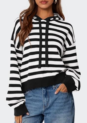 PRETTYGARDEN Hoodies for Women Fall Fashion 2026 Striped Pullover Sweaters Casual Long Sleeve Tops Winter Clothing view 2