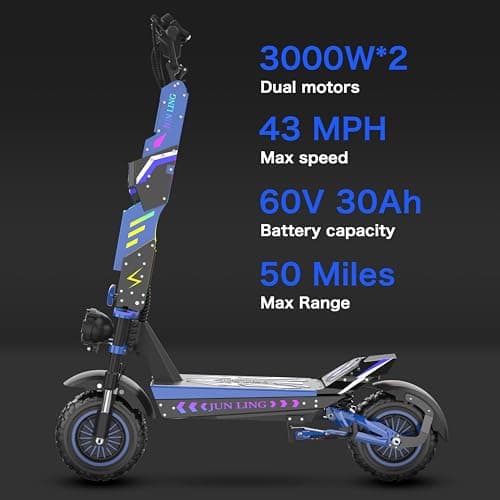 JL80 Off-Road Electric Scooter for Adults, 6000W Dual Motor, 60V 30Ah, Up to 43 MPH, 50 Miles Long Range, 12" Pneumatic Tires, Foldable Commuter E-Scooter view 2