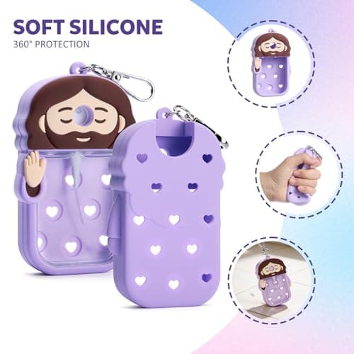 Cornholepy Cute Jesus Hand Sanitizer Keychain 30ml Silicone Spray Bottle Case for Purse Backpack School Office view 3