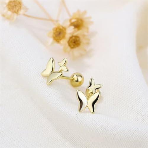 XIUQILAI 14K Gold Plated Stud Earrings for Women, with 925 Sterling Silver Posts, Heart/Butterfly/Snake Small Earring Lightweight Clip On Stud, Cartilage Helix Piercing view 5