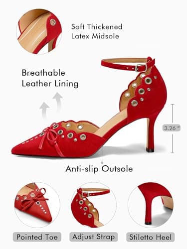 Coutgo Women's Pointed Toe Stiletto Ankle Strap Dress Shoes view 4
