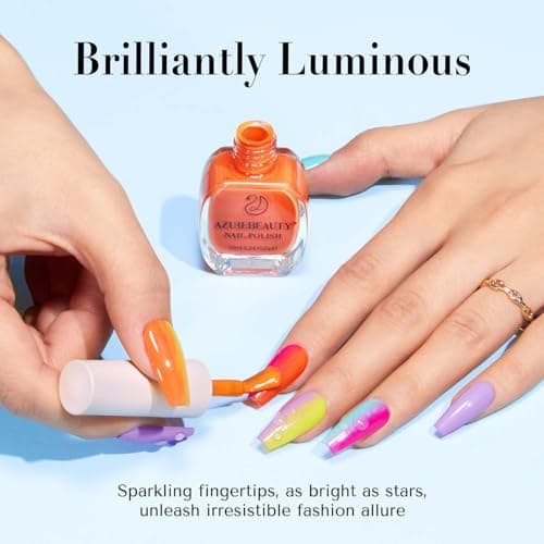 AZUREBEAUTY Summer 8 Colors Hot Pink Neon Blue Green Glitter Purple Yellow Orange Nail Polish Set Quick Dry, Perfect for Women Manicure Nail Art DIY Salon view 3