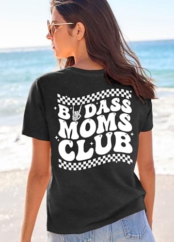 Ithalt Womens Mama Shirt Mom Life Shirts Skeleton Mother Printed T-Shirt Rock and Roll Short Sleeve Tops view 4