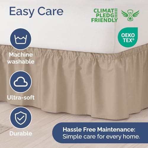 Wrap Around Dust Ruffle Bed Skirt - Cream - for Full Size Beds with 12 Inch Drop - Easy Fit Elastic Strap - Adjustable Pleated Bedskirt w/Brushed Fabric - Wrinkle Free - for Women, Men, Kids & Teens view 6