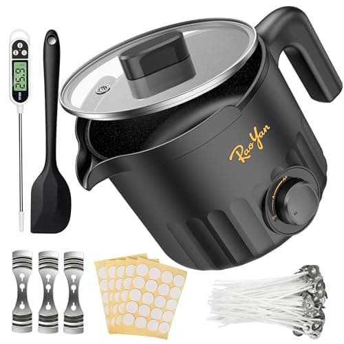 RAOYAN 1.5L Candle Wax Melter with Pour Spout, Wax Melting Pot for Candle Making, Complete Kit for Beginners and Adults with Thermometer, Wicks, Stickers, Centering Device and Stirring Spoon - Black — image 1