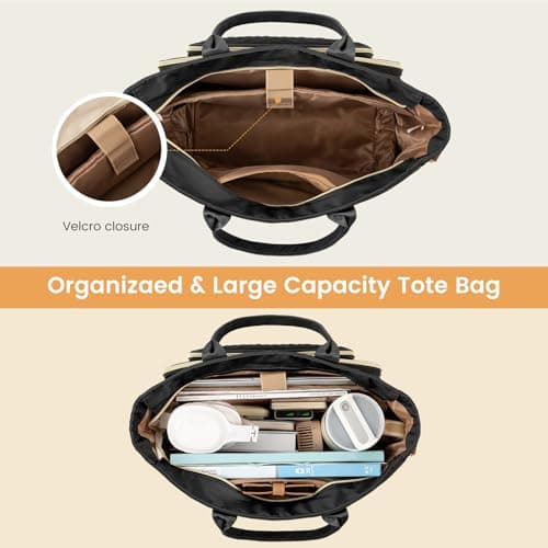 LOVEVOOK Insulated Lunch Tote Bag for Women, Large Capacity Work Bag with Laptop Compartment & Cup Holder, Water Resistant Nurse Tote for Office, Leakproof Crossbody Handbag, 15.6 Inch Black-Purple view 6