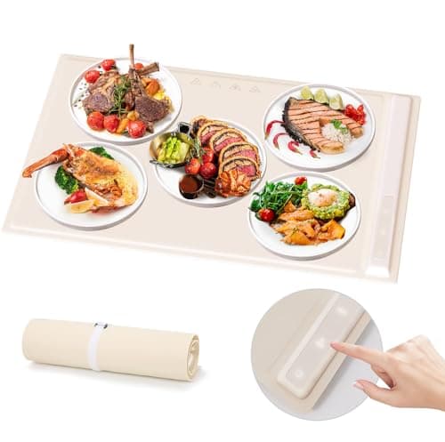 Electric Warming Tray with Adjustable Temperature, Upgraded Silicone Food Warmer Fast Heating, Foldable Food Warmer Hot Plate Placemat for Buffets, Restaurants, House Parties (Beige) — image 1