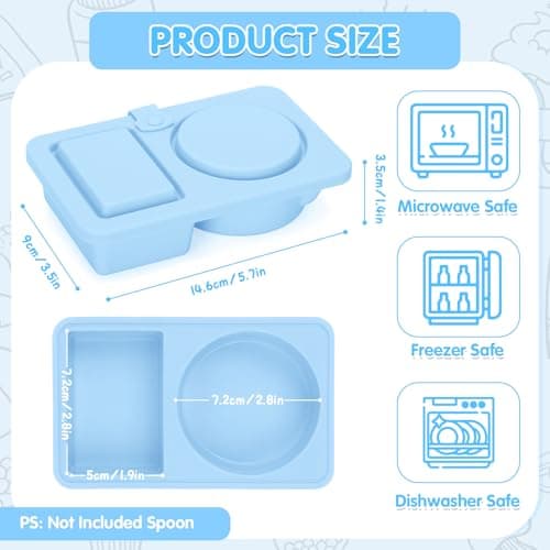 Dalycro Silicone Snack Containers with Lids – Reusable Snack Containers with Double Compartments for Adults Mini Silicone Food Box Perfect for Travel Lunch Gym (Blue) view 3