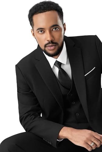MAGE MALE Mens Two Button 3-Piece Suits Slim Fit Tuxedo Set with Blazer Jacket Vest & Pants for Wedding Prom Business view 2