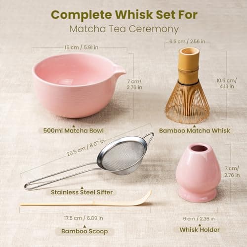 Matcha Whisk Set, Ceramic Bowl Matcha Kit & Handcrafted Bamboo Chasen, Complete 5 Pcs Matcha Set Whisk and Bowl, Stainless Steel Sifter, Bamboo Scoop & Holder for Matcha Lovers view 3