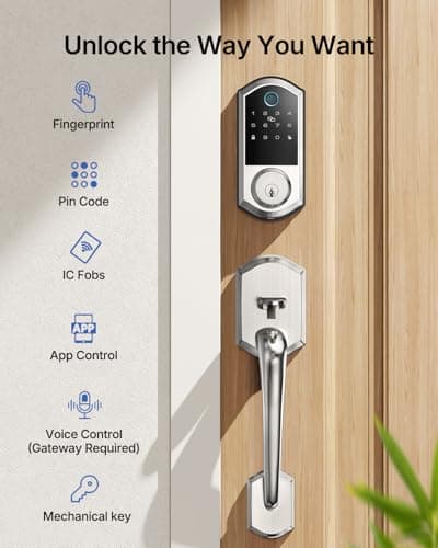 Smart Front Door Lock Set - Firstriver Keyless Entry Door Lock with Handle, Fingerprint Deadbolt with Keypad & Bluetooth App Control, Electronic Auto Lock, Works with Alexa & Google Assistant, Silver view 4