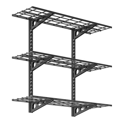 FLEXIMOUNTS 3-Tier 1x3ft Garage Storage Wall Shelving, 12x36inch per Shelf Height Adjustable Floating Shelves, Heavy Duty Wall Mounted Shelve, 600lbs Weight Capacity, Black, Classic Series view 1